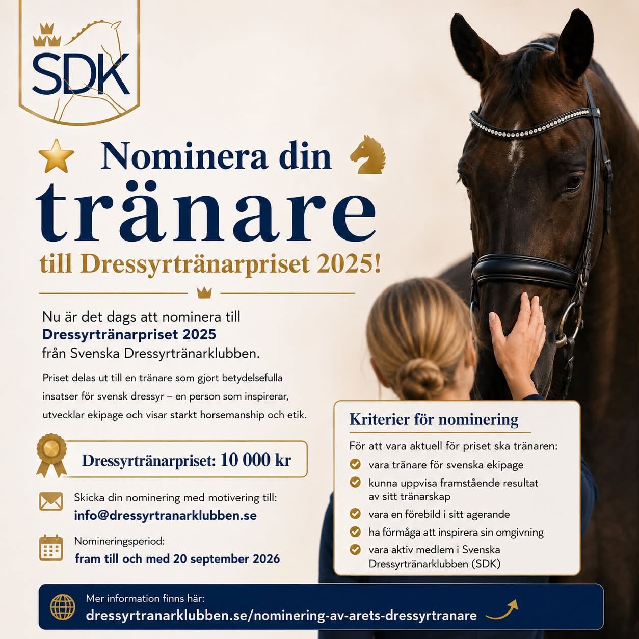 Nominera din tränare till Dressyrtränarpriset 2025 – Svenska Dressyrtränarklubben